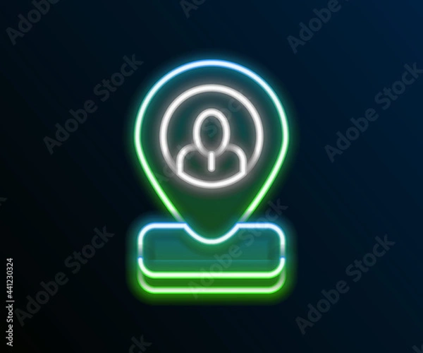 Fototapeta Glowing neon line Worker location icon isolated on black background. Colorful outline concept. Vector