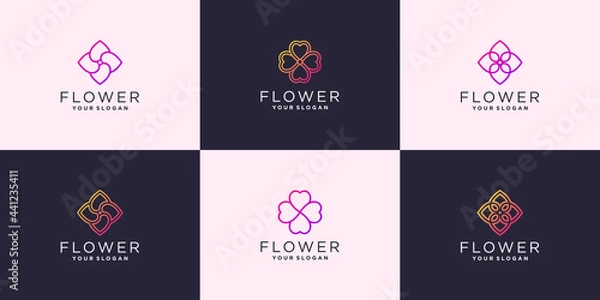 Fototapeta Set of abstract flower rose logo template with unique colors Premium Vector