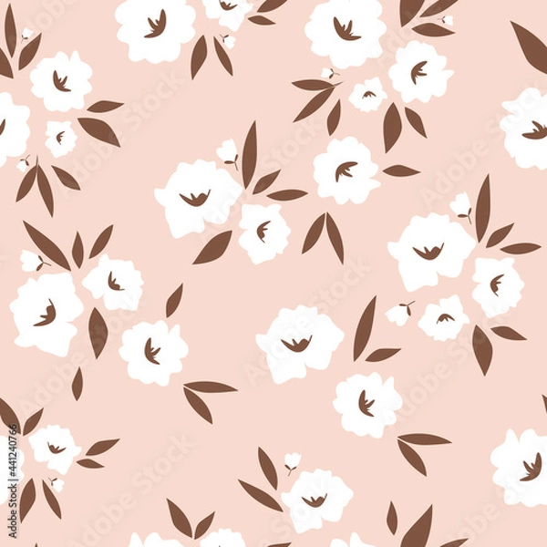 Fototapeta Seamless Pattern in Floral Style.White Flowers Beige Background for Design.Vector Illustration