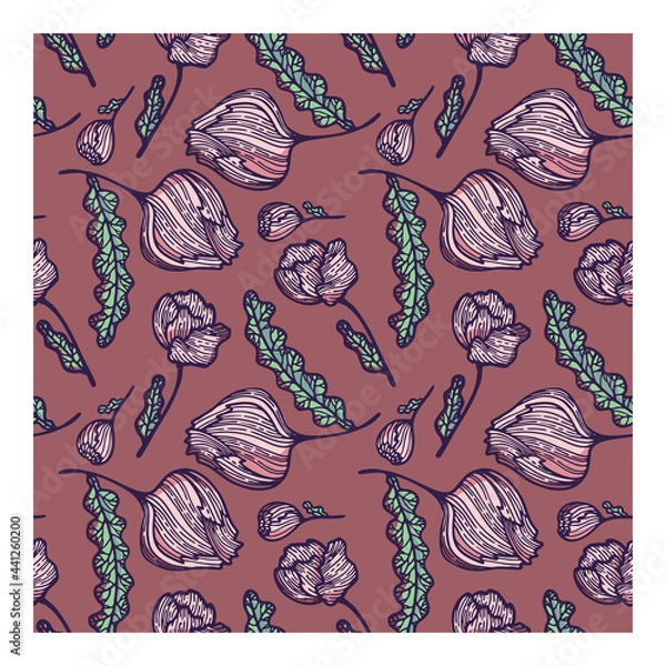 Obraz Floral seamless pattern for background. Vector drawing. Blossoms and leaves.