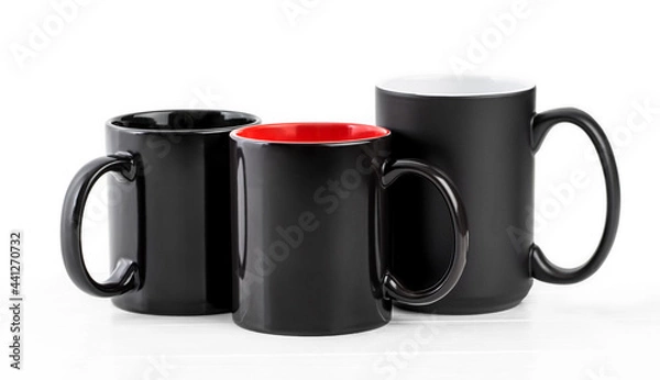 Fototapeta Set of three black cups isolated on white background