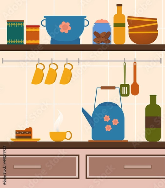 Obraz Kitchen items in the kitchen to one picture for interior and design in the illustration.