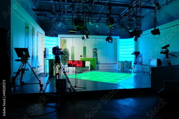 Obraz equipment of a television studio in blue lights