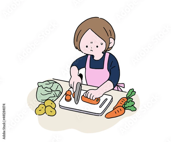 Fototapeta 野菜を切る主婦　困り顔