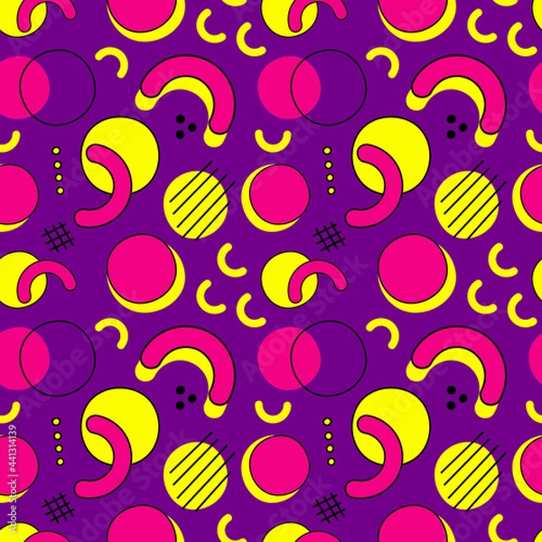 Fototapeta 80s, 90s seamless vector pattern, neon electronic background. Memphis stile stereos print.
