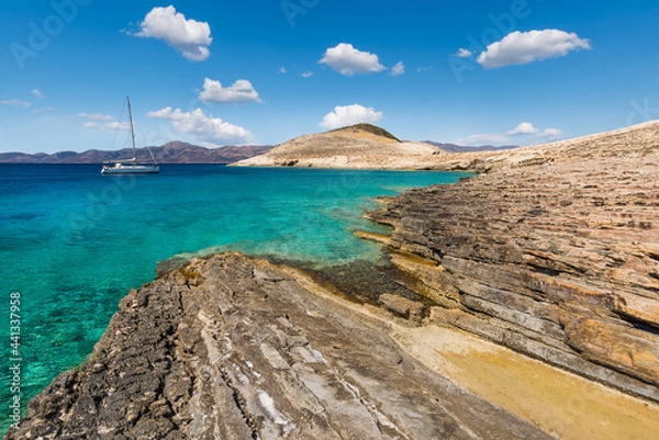 Fototapeta View of the uninhabited islet of Makares south of the Greek island of Donoussa in the Cyclades archipelago