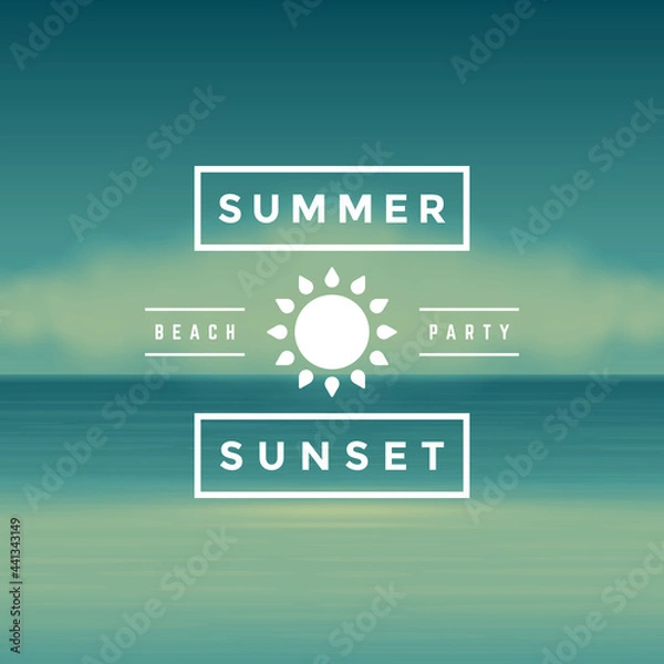 Fototapeta Summer sunset beach party label or badge design for poster or greeting card