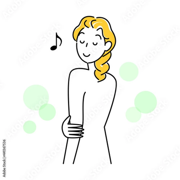 Fototapeta スキンケア 背中のポツポツ（吹き出物・ニキビ）が治り喜んでいる可愛い女性 イラスト シンプル ベクター