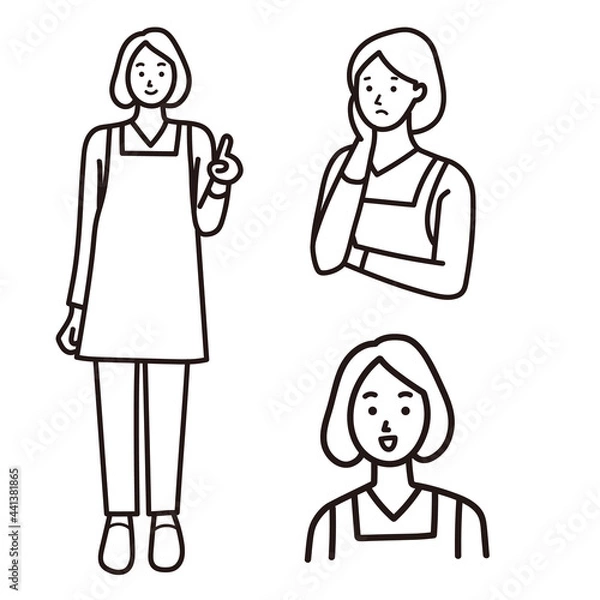 Fototapeta エプロン姿の女性のポーズセット