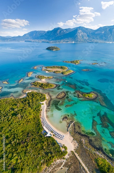 Fototapeta Bird's-eye view of the small Lichadonisia archipelago on the northwest side of the Greek island of Evia