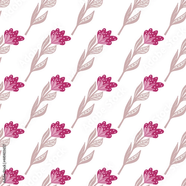 Fototapeta Isolated hand drawn seamless pattern with bright pink flower ornament. White background. Decorative print.