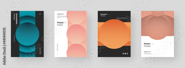 Obraz Abstract set Placards, Posters, Flyers, Banner Designs. Colorful illustration on vertical A4 format. 3d geometric shapes. Decorative neumorphism backdrop.