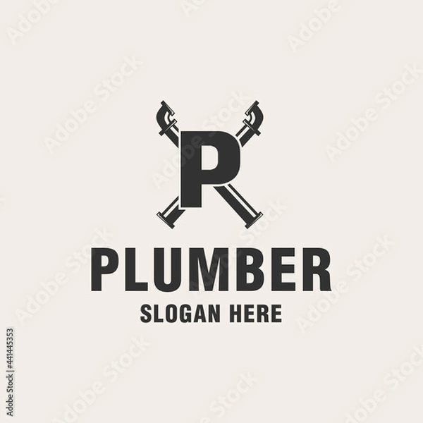 Fototapeta Initial P with plumber element logo template monogram style