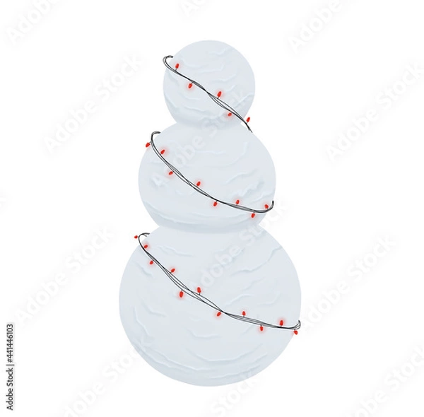 Fototapeta Digital illustration. Snowman with a garland. Winter, new year, snowy, christmas. Isolated on a white background.