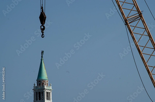 Obraz venice dayly construction woks with the hook on a bell tower 