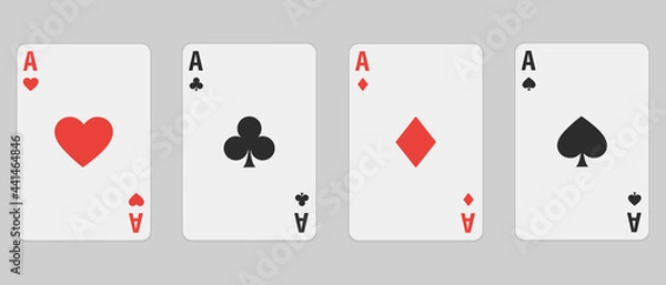 Obraz Set of four aces playing cards suits. Winning poker hand. Set of hearts, spades, clubs and diamonds ace.