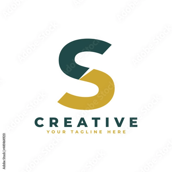 Fototapeta Modern Initial Letter S Logo. Gold and Green Geometric Shape. Usable for Business and Branding Logos.