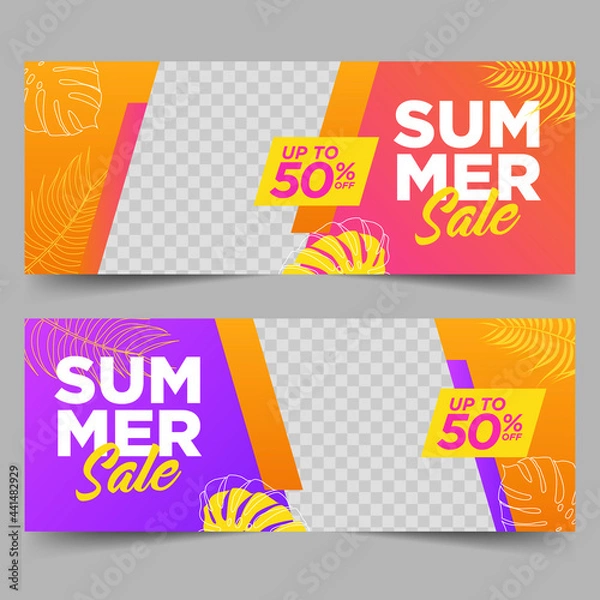Fototapeta Summer sale banner with leaves	
