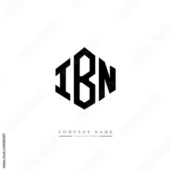 Fototapeta IBN letter logo design with polygon shape. IBN polygon logo monogram. IBN cube logo design. IBN hexagon vector logo template white and black colors. IBN monogram. IBN business and real estate logo. 