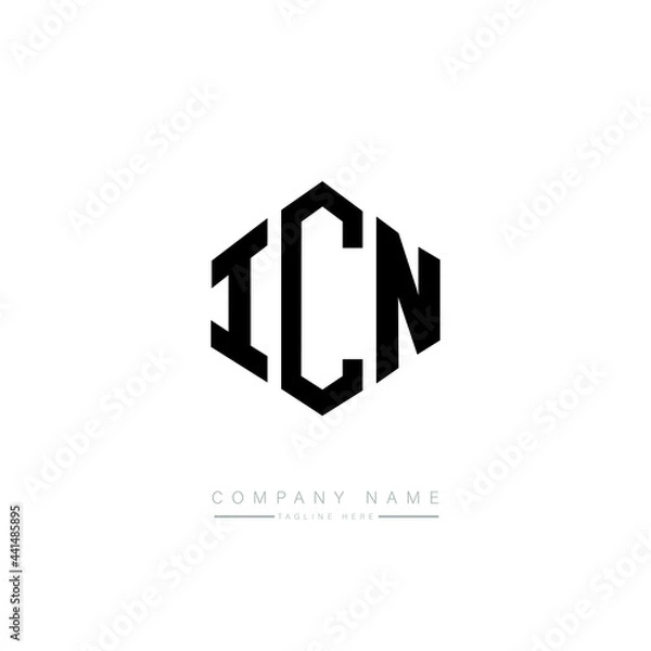 Fototapeta ICN letter logo design with polygon shape. ICN polygon logo monogram. ICN cube logo design. ICN hexagon vector logo template white and black colors. ICN monogram. ICN business and real estate logo. 