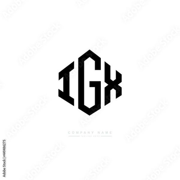 Fototapeta IGX letter logo design with polygon shape. IGX polygon logo monogram. IGX cube logo design. IGX hexagon vector logo template white and black colors. IGX monogram. IGX business and real estate logo. 