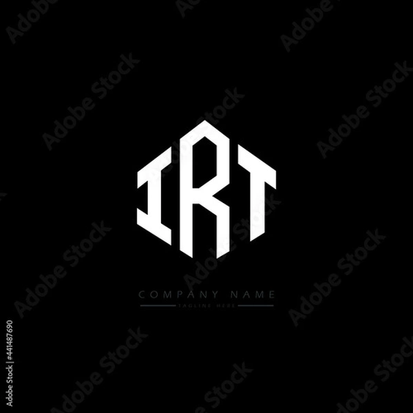 Fototapeta IRT letter logo design with polygon shape. IRT polygon logo monogram. IRT cube logo design. IRT hexagon vector logo template white and black colors. IRT monogram. IRT business and real estate logo. 