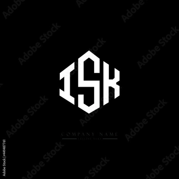 Fototapeta ISK letter logo design with polygon shape. ISK polygon logo monogram. ISK cube logo design. ISK hexagon vector logo template white and black colors. ISK monogram. ISK business and real estate logo. 