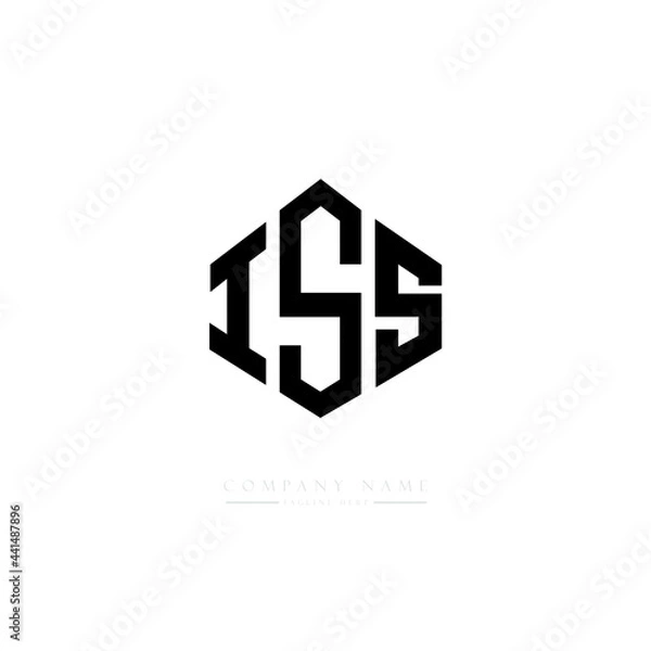 Fototapeta ISS letter logo design with polygon shape. ISS polygon logo monogram. ISS cube logo design. ISS hexagon vector logo template white and black colors. ISS monogram. ISS business and real estate logo. 