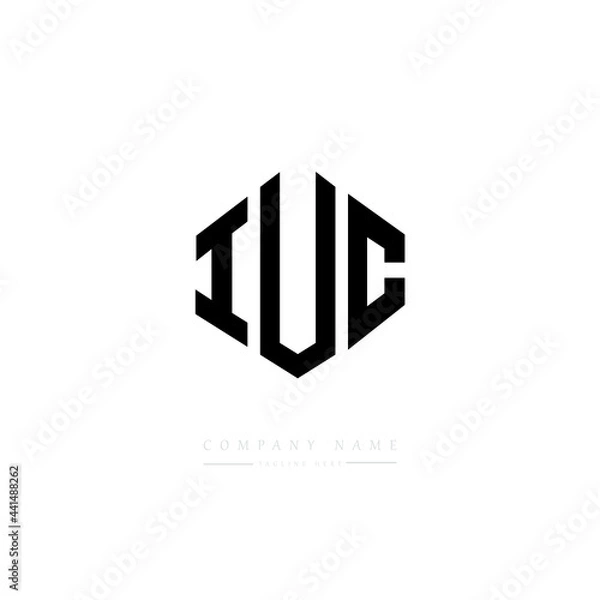 Fototapeta IUC letter logo design with polygon shape. IUC polygon logo monogram. IUC cube logo design. IUC hexagon vector logo template white and black colors. IUC monogram. IUC business and real estate logo. 