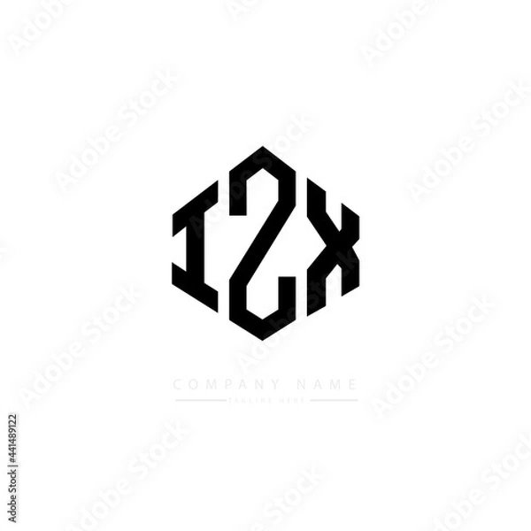 Fototapeta IZX letter logo design with polygon shape. IZX polygon logo monogram. IZX cube logo design. IZX hexagon vector logo template white and black colors. IZX monogram. IZX business and real estate logo. 