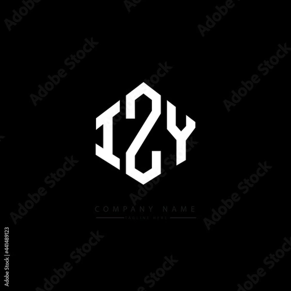 Obraz IZY letter logo design with polygon shape. IZY polygon logo monogram. IZY cube logo design. IZY hexagon vector logo template white and black colors. IZY monogram. IZY business and real estate logo. 