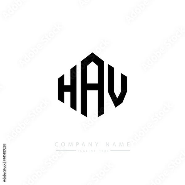 Fototapeta HAV letter logo design with polygon shape. HAV polygon logo monogram. HAV cube logo design. HAV hexagon vector logo template white and black colors. HAV monogram. HAV business and real estate logo. 