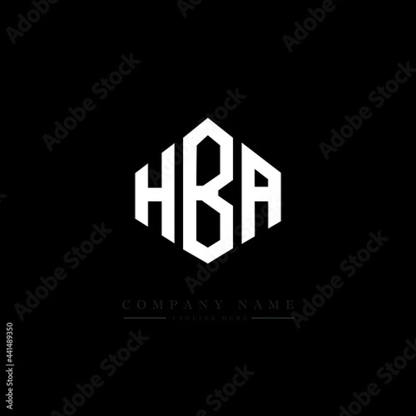 Obraz HBA letter logo design with polygon shape. HBA polygon logo monogram. HBA cube logo design. HBA hexagon vector logo template white and black colors. HBA monogram. HBA business and real estate logo. 