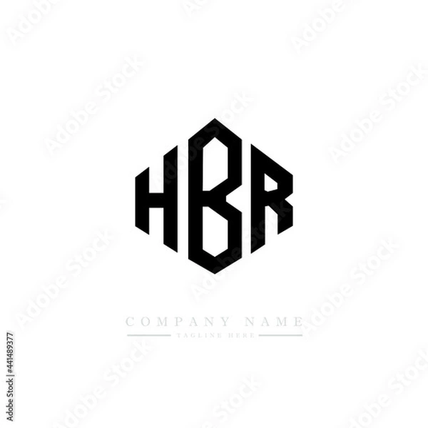 Fototapeta HBR letter logo design with polygon shape. HBR polygon logo monogram. HBR cube logo design. HBR hexagon vector logo template white and black colors. HBR monogram. HBR business and real estate logo. 