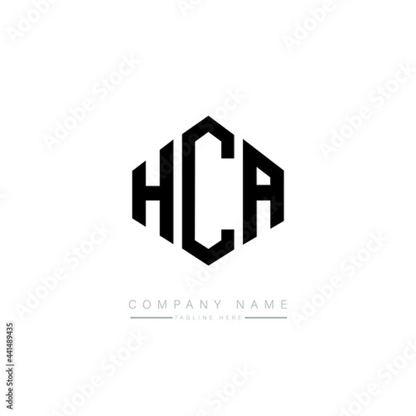 Fototapeta HCA letter logo design with polygon shape. HCA polygon logo monogram. HCA cube logo design. HCA hexagon vector logo template white and black colors. HCA monogram. HCA business and real estate logo. 