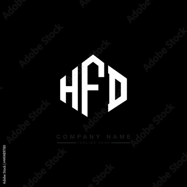 Fototapeta HFD letter logo design with polygon shape. HFD polygon logo monogram. HFD cube logo design. HFD hexagon vector logo template white and black colors. HFD monogram. HFD business and real estate logo. 
