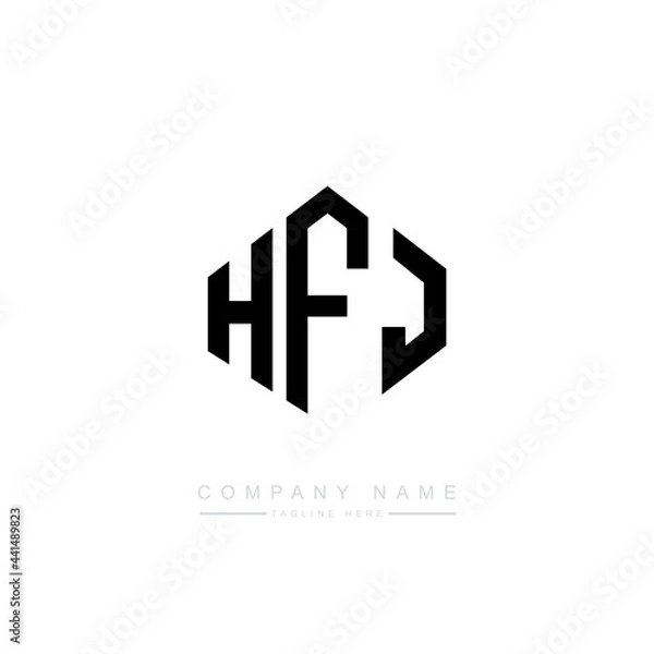 Fototapeta HFJ letter logo design with polygon shape. HFJ polygon logo monogram. HFJ cube logo design. HFJ hexagon vector logo template white and black colors. HFJ monogram. HFJ business and real estate logo. 