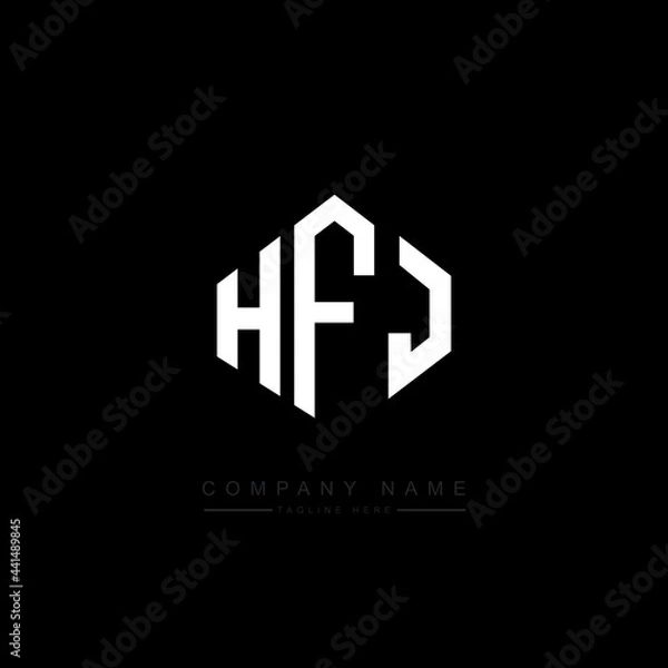 Obraz HFJ letter logo design with polygon shape. HFJ polygon logo monogram. HFJ cube logo design. HFJ hexagon vector logo template white and black colors. HFJ monogram. HFJ business and real estate logo. 