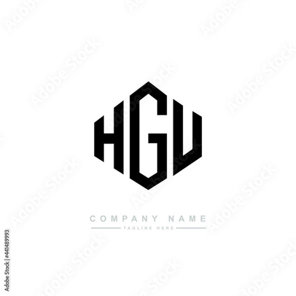 Fototapeta HGU letter logo design with polygon shape. HGU polygon logo monogram. HGU cube logo design. HGU hexagon vector logo template white and black colors. HGU monogram. HGU business and real estate logo. 