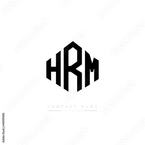 Obraz HRM letter logo design with polygon shape. HRM polygon logo monogram. HRM cube logo design. HRM hexagon vector logo template white and black colors. HRM monogram. HRM business and real estate logo. 