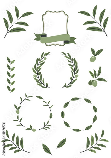 Fototapeta オリーブの素材セット　フレーム　罫線　枠飾り
