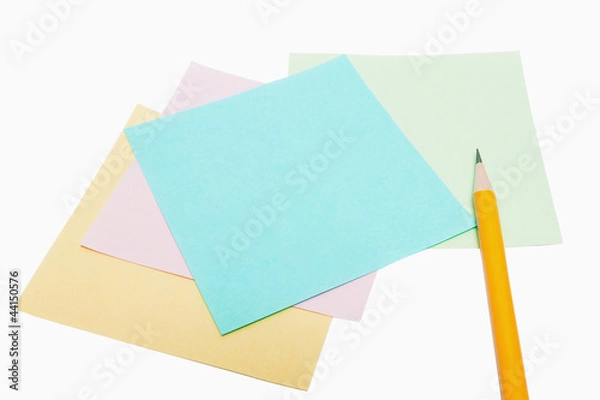 Obraz Note paper and pencil isolated on white background
