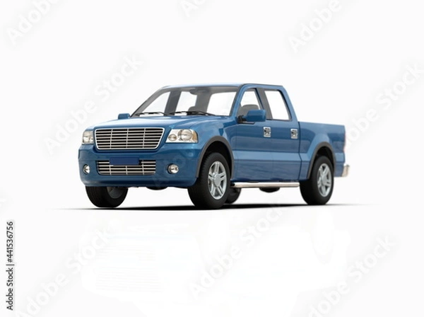 Fototapeta Generic and Brandless Pickup Truck with Enclosed Cabin Isolated on White 3d Illustration