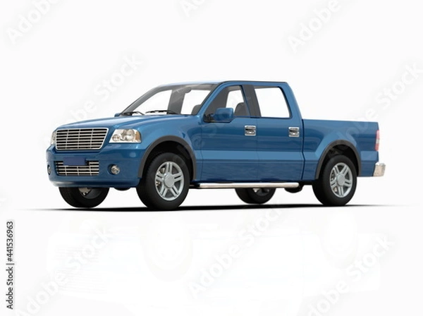 Obraz Generic and Brandless Pickup Truck with Enclosed Cabin Isolated on White 3d Illustration