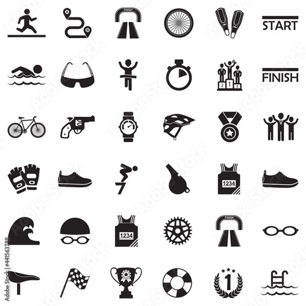 Fototapeta Triathlon Icons. Black Flat Design. Vector Illustration.