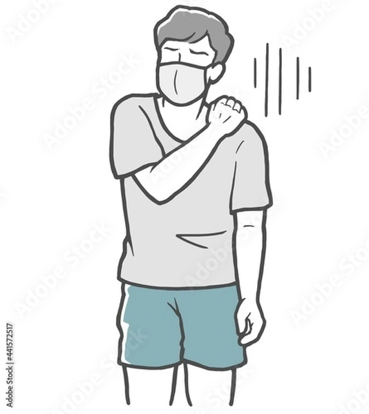 Obraz マスク　肩こり　若い男性