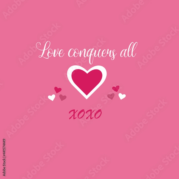 Obraz Valentine panel love conquers all outline heart with pink background pattern design