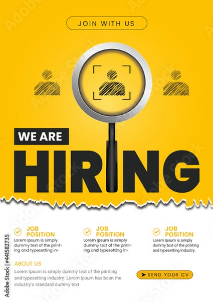Obraz Hiring Job flyer, We are hiring Job advertisement flyer template, Vector