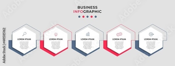 Obraz Vector Infographic design business template with icons and 5 options or steps. Can be used for process diagram, presentations, workflow layout, banner, flow chart, info graph