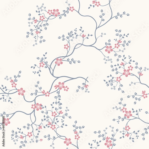 Fototapeta seamless pattern of flowers, branches and leaves